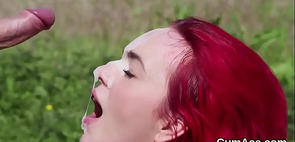 Unusual model gets sperm load on her face gulping all the jizz